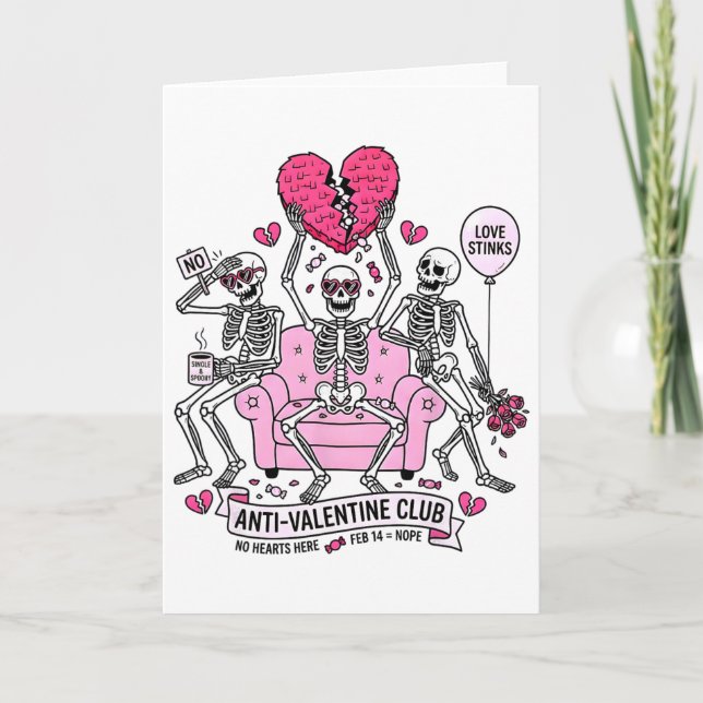 Anti Valentine Club Funny Skeleton Valentines Men  Karte (Vorderseite)