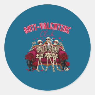 Anti Valentine Club Skeleton Funny Single Valentin Runder Aufkleber