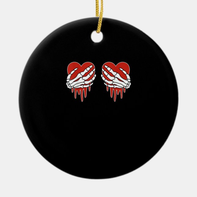 Anti Valentine Skeleton Hands Herz Goth Keramik Ornament (Vorne)