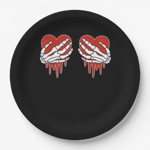 Anti-Valentins-Skelett-Herz im Gothic-Stil Pappteller