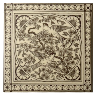 Antiästhetische Japanisch Sepia Bird Tile Repro Fliese