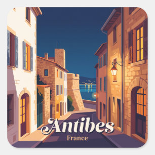 Antibes Altstadt bei Nacht Frankreich Quadratischer Aufkleber