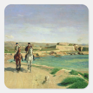 Antibes, die Pferdefahrt, 1868 Quadratischer Aufkleber