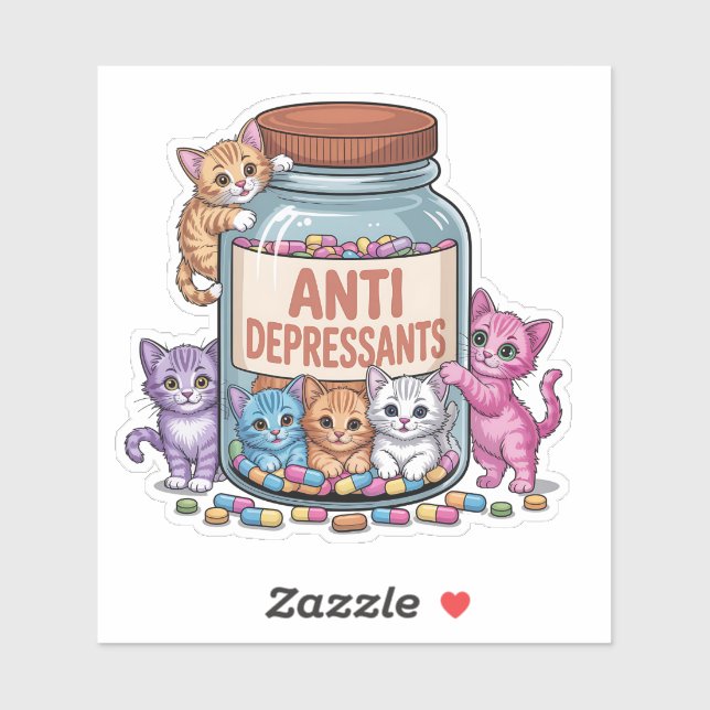 Antidepressiva Jar voll von Kätzchen Aufkleber (Blatt)