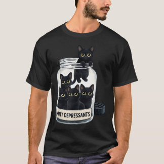 Antidepressiva Süße Schwarze Katzen In T-Shirt