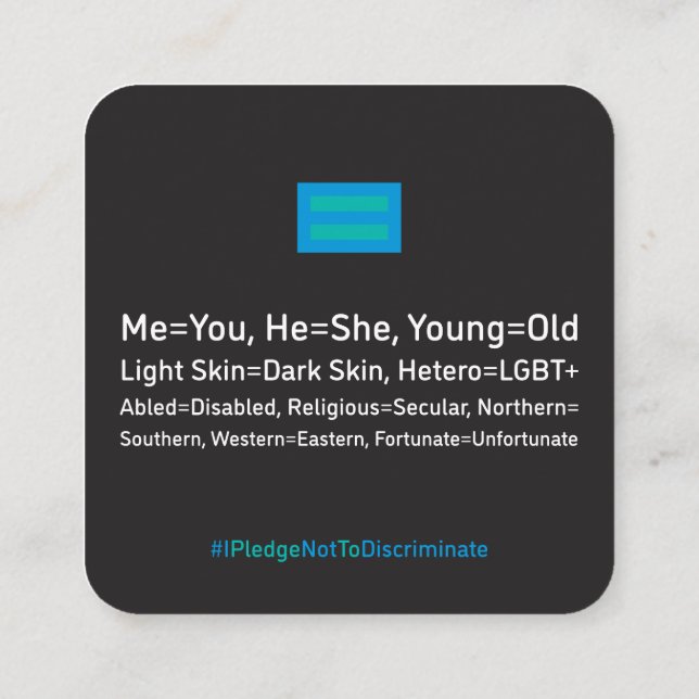 Antidiskriminierungskarte 2.5"x2.5" Packung mit 10 Telefonnummerkarte (Rückseite)