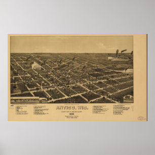 Antigo Wisconsin 1886 antike panoramische Karte Poster