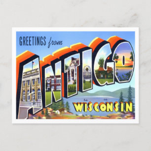 Antigo, Wisconsin Vintage Big Letters Postcard Postkarte