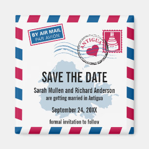 Antigua Air Mail Wedding Save the Date Magnet