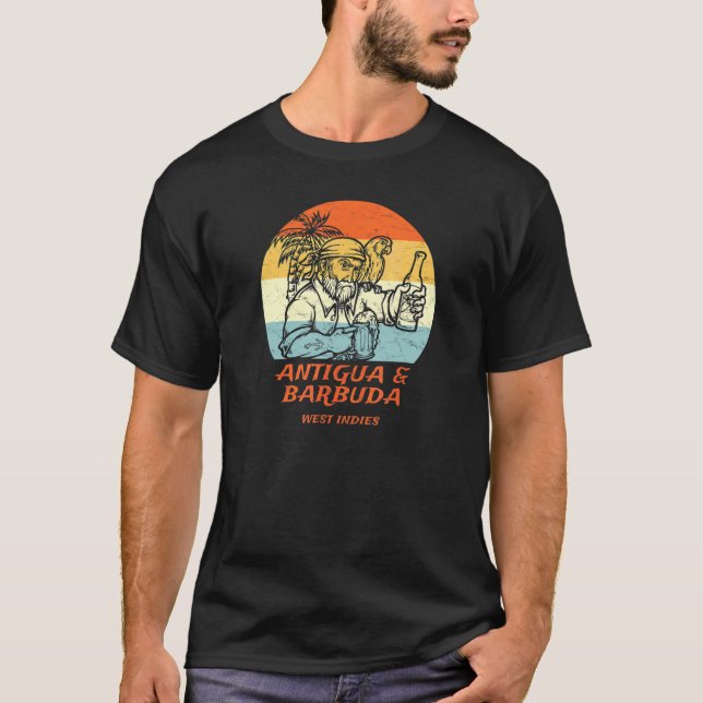 Antigua & Barbuda West Indies Pirate & Parrot Vaca T-Shirt (Vorderseite)