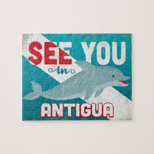 Antigua Dolphin - Retro Vintage Travel Puzzle