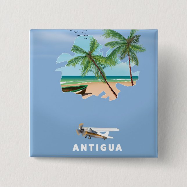 Antigua Illustriertes Reiseplakat Button (Vorderseite)
