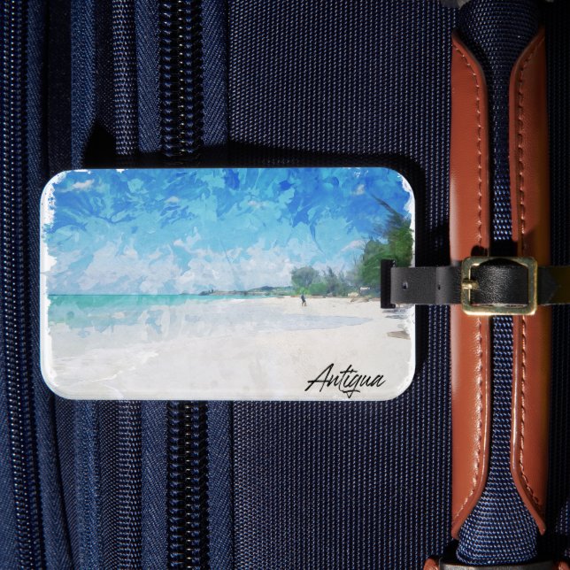 Antigua Karibik Insel tropische Panorama Aussicht Gepäckanhänger (Vorderseite Insitu 4)