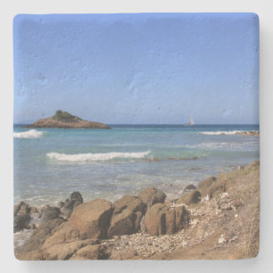 Antigua Küste mit Segelboot Square Untersetzer