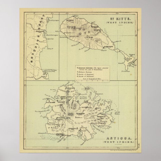 Antigua Lithographed Map Poster (Vorne)