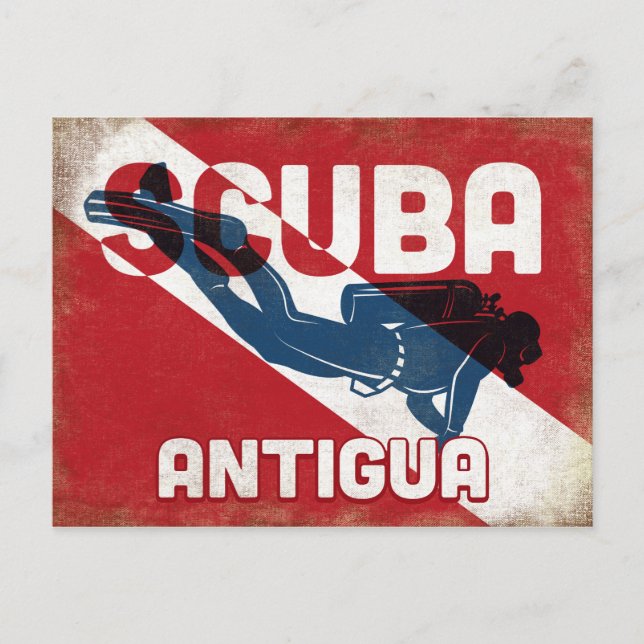 Antigua Scuba Diver - Blue Retro Postkarte (Vorderseite)