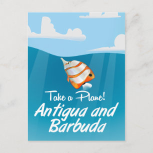 Antigua und Barbuda Ferien Poster Cartoon. Postkarte
