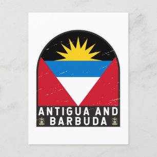 Antigua und Barbuda Flagge Emblem Abgenutzt Vintag Postkarte