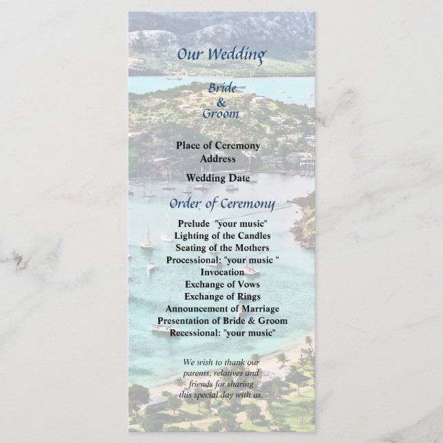 Antigua View Falmouth Harbour Wedding Program Programm (Vorderseite)