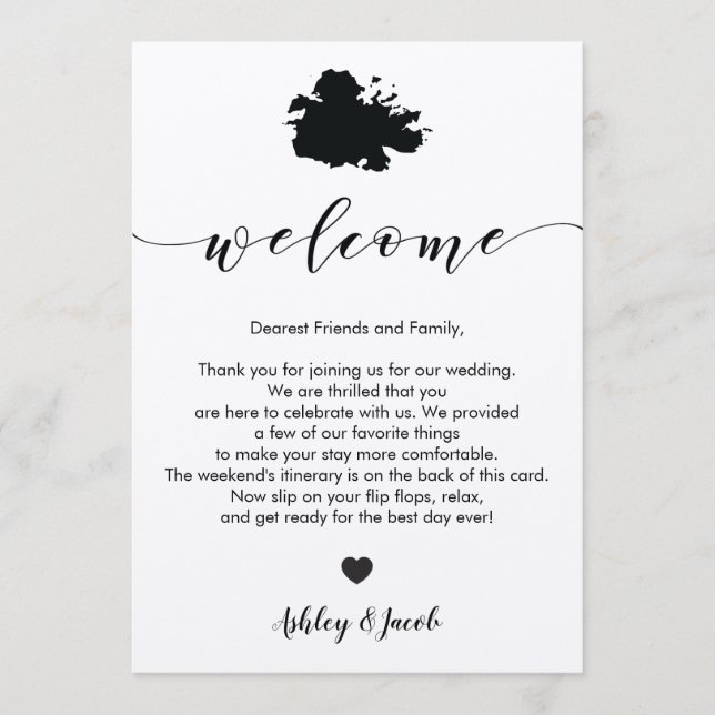 Antigua Wedding Welcome Letter & Itinerary Card Programm (Vorderseite)
