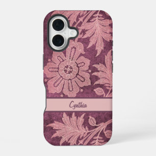 Antik aussehender rosa und mauver simulierter Dama iPhone 16 Hülle