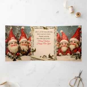 Antik gestaltete Weihnachtsgnome Dreifach Gefaltete Urlaubskarte