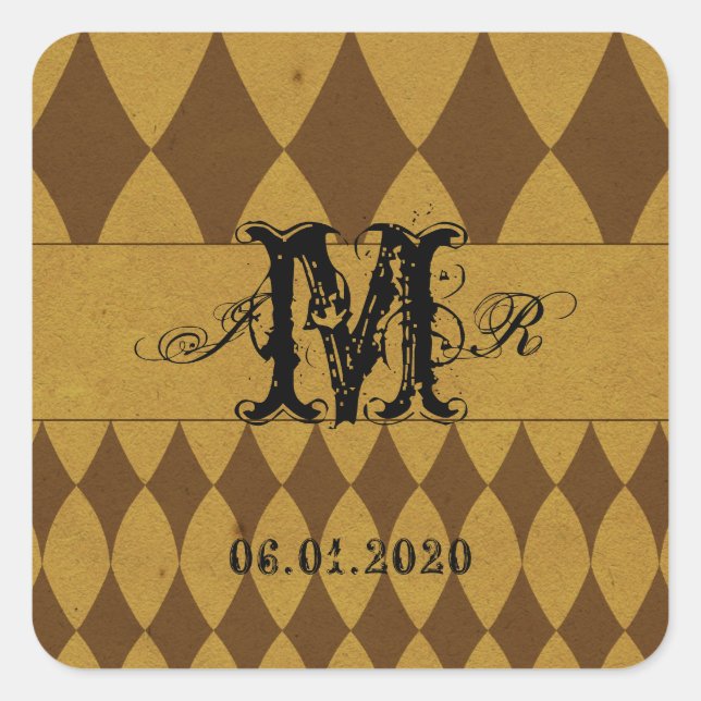 Antik Gold Diamond Harlequin Monogram Sticker (Vorderseite)
