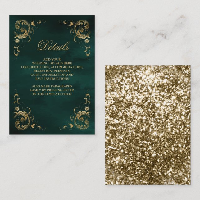Antik Gold Frame Smaragd Grüne Details Begleitkarte (Vorne/Hinten)