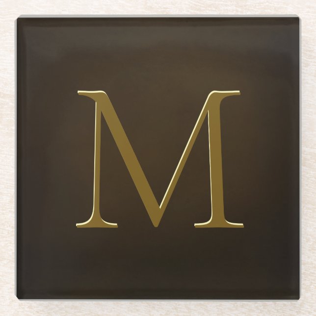 Antik goldenes Monogramm Personalisiertes Quadrat Glasuntersetzer (Vorderseite)