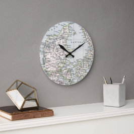 Antik Karte Dänemarks, Danmark in Dänisch, 1905 Große Wanduhr