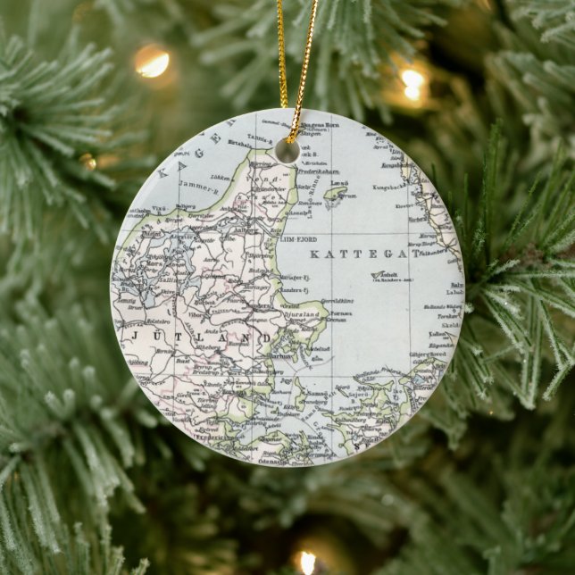 Antik Karte Dänemarks, Danmark in Dänisch, 1905 Keramikornament (Baum)