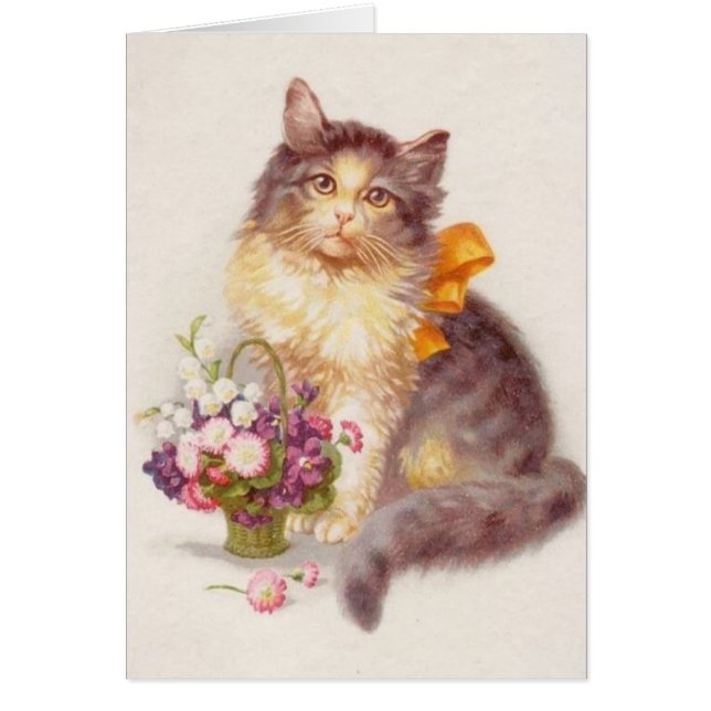 Antik - Katze & Blumenkorb, (Vorne)