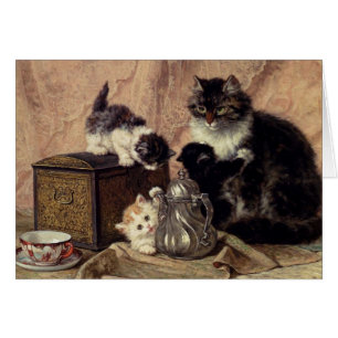 Antik - Katze und Kätzchen zur Teezeit,