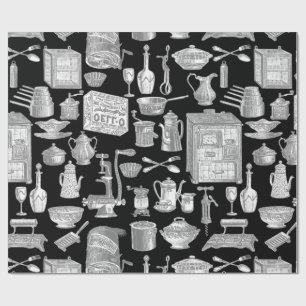 antik Küchen-Toile Schwarz viktorianisch Geschenkpapier