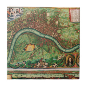 Antik London Street Map von Johannes de Ram, 1689 Fliese