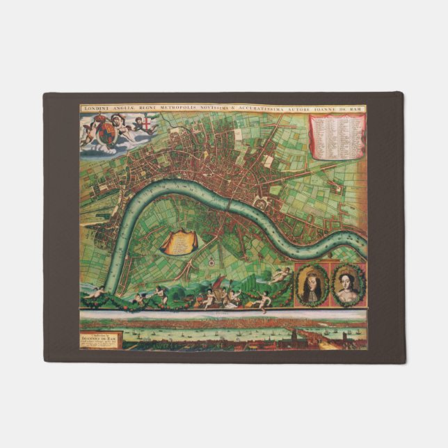 Antik London Street Map von Johannes de Ram, 1689 Fußmatte (Vorderseite)