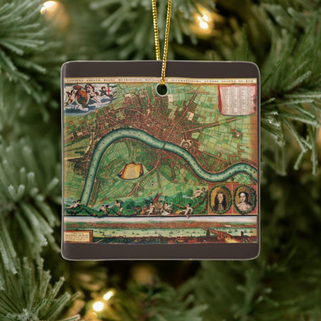 Antik London Street Map von Johannes de Ram, 1689 Keramikornament (Baum)