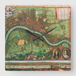 Antik London Street Map von Johannes de Ram, 1689 Quadratische Wanduhr