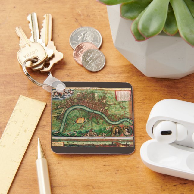 Antik London Street Map von Johannes de Ram, 1689 Schlüsselanhänger (Schreibtisch)