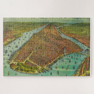Antik New York City Bird's Eye View Map Puzzle