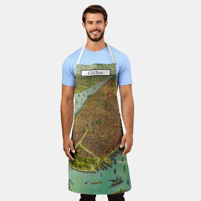 Antik New York City Bird's Eye View Map Schürze (Getragen)