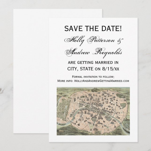 Antik Paris Karte, DIY BG V Save the Date Einladung (Vorne/Hinten)