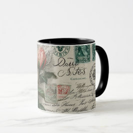 antik Rosen und Postkarte Tasse