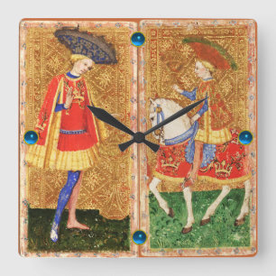 ANTIK TAROTS/ PAGE UND RITTER DER KELCHE QUADRATISCHE WANDUHR