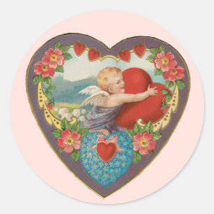 Antik-Valentinstag, viktorianische Cherub-Herzen Runder Aufkleber