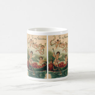Antik-Valentinstag, viktorianische Cherubs im Boot Kaffeetasse