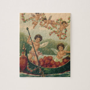 Antik-Valentinstag, viktorianische Cherubs im Boot Puzzle