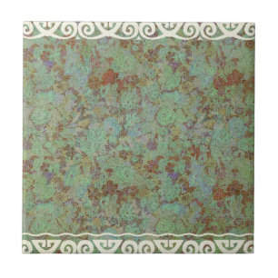 Antik, vintage, aqua, floral, Spitze, Muster, vikt Fliese