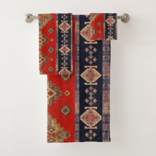 Antik Vintage Gold Onyx Rot Kilim Türkisch Badhandtuch Set