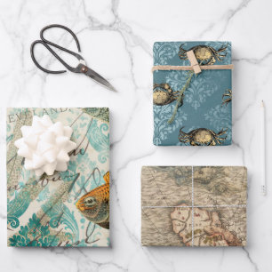 Antik Vintage Nautical Geschenkpapier Set